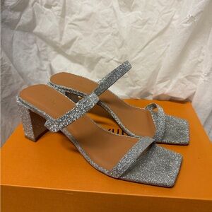 By Far Tanya leather sandal Silver Glitter Block Heel Sandals - Women size 37